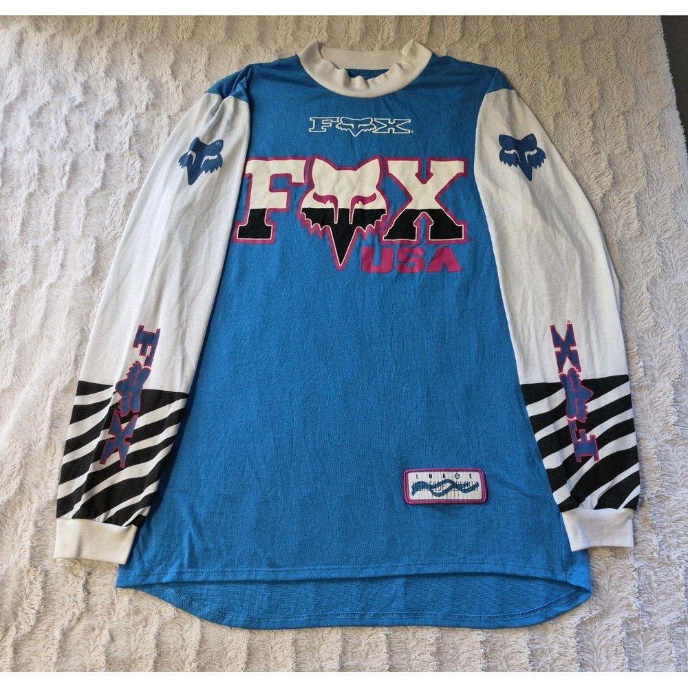 Fox Racing USA Retro Zebra Jersey Men's Large Blue/Pink Image Heritage Edition